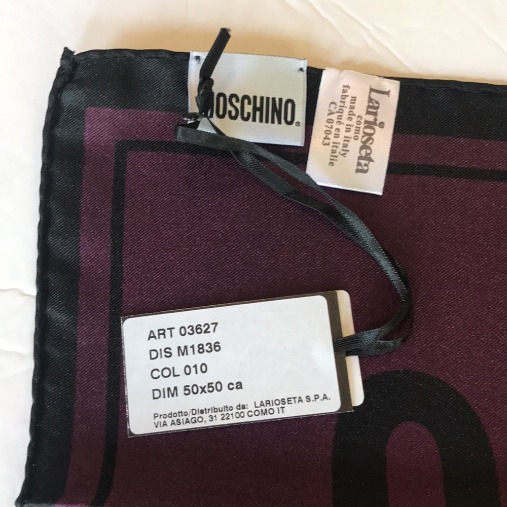 Moschino Couture Milano Scarf Silk 20x20 Purple - Picture 8 of 10